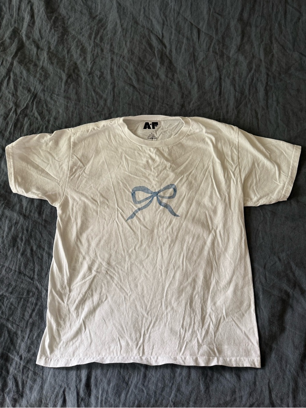 White Graphic Tee “Blue Bow”